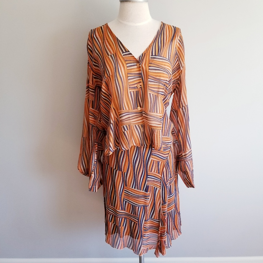 PATACHOU-2 PIECE SHEER LONG SLEEVBLOUSE AND SKIRT